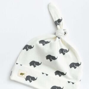 Monica + Andy Baby White & Gray Elephant Print Cotton Adjustable Top Knot Cap